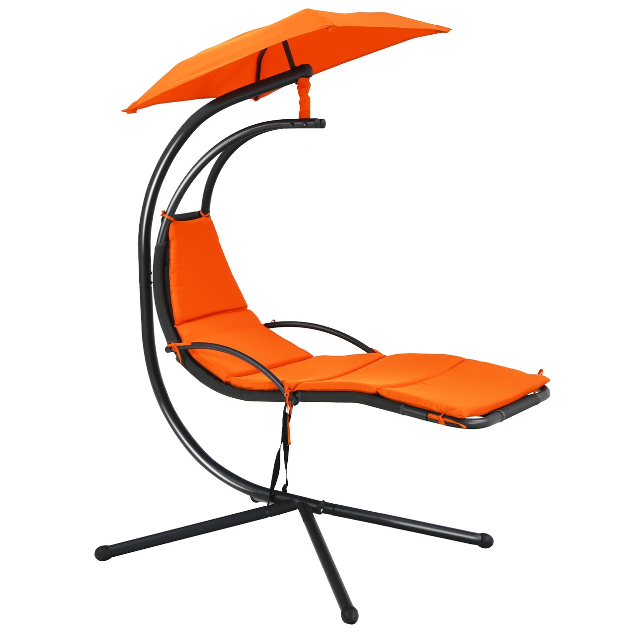 Hanging Chaise Lounge Chair with Canopy Cushion Steel Frame for Outdoor Indoor